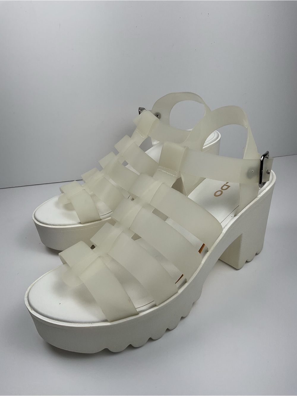 Aldo White Platform Sandals Women Size 6.5 Block Heel Chunky Summer Shoes